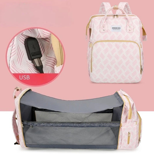 3 in 1 Diaper Bag Backpack Foldable Baby Bed
